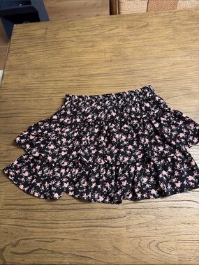 Evolutionary Tiered Mini Skirt in Black with Pink Floral